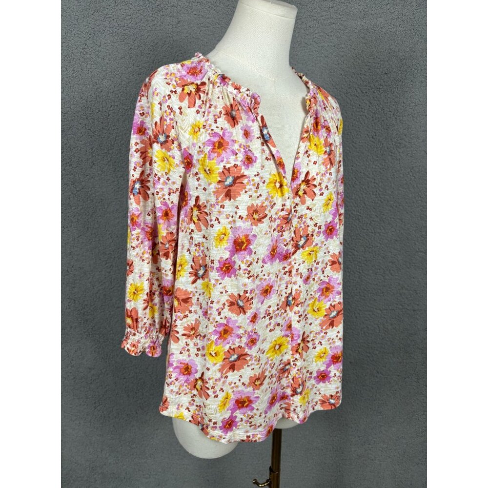 Style & Co Women's Floral Printed Split Neck Ruffle Trim Long-Sleeve Top XS NWTs - Picture 3 of 8